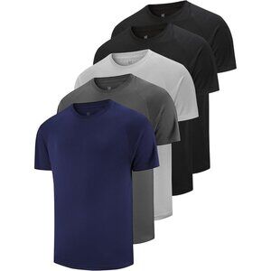 Men's 5 Pack Dry Fit T Shirts 3 Athletic Running Gym Workout Short Sleeve
